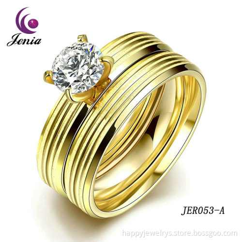 Jenia Healthy Anti Allergy Titanium Hot Design Wedding Promise Rings With Big Zircon Stone